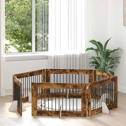 Dog Gate with Stands 6 pcs Smoked Oak 100 x 60 cm
