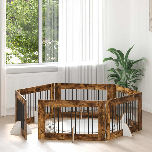 Foldable Dog Gate with Stands 6 pcs Smoked Oak 602 cm