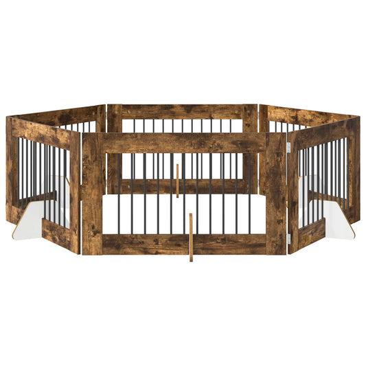 Foldable Dog Gate with Stands 6 pcs Smoked Oak 602 cm