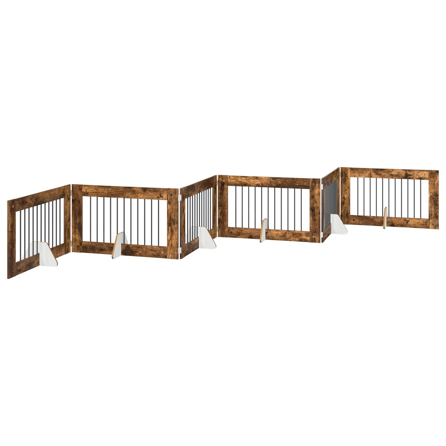 Dog Gate with Stands 6 pcs Smoked Oak 100 x 60 cm