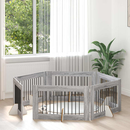 Dog Gate with Stands 6 pcs Grey Sonoma 100 x 60 cm