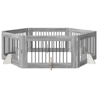 Dog Gate with Stands 6 pcs Grey Sonoma 100 x 60 cm