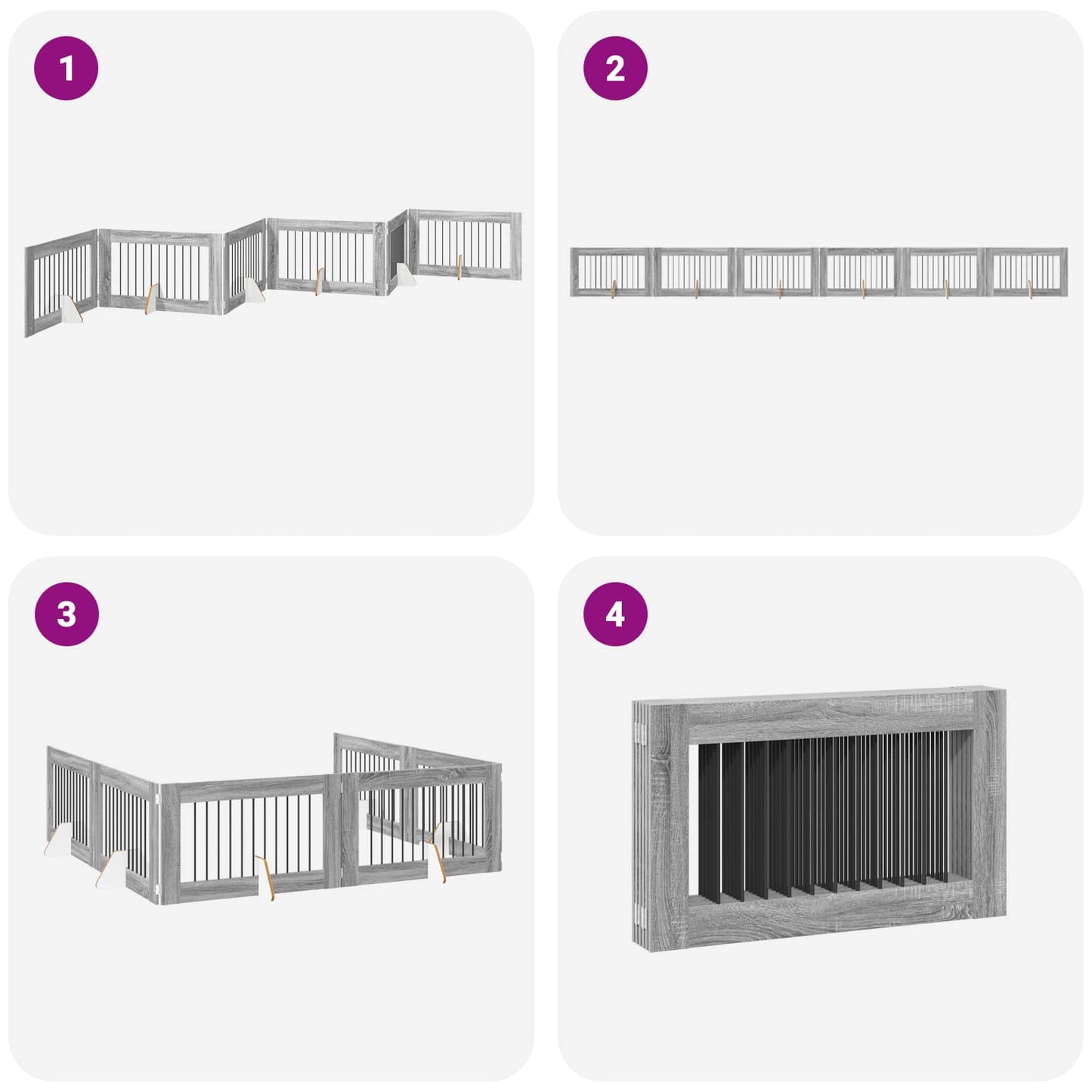 Foldable Dog Gate with Stands 6 pcs Grey Sonoma 602 cm