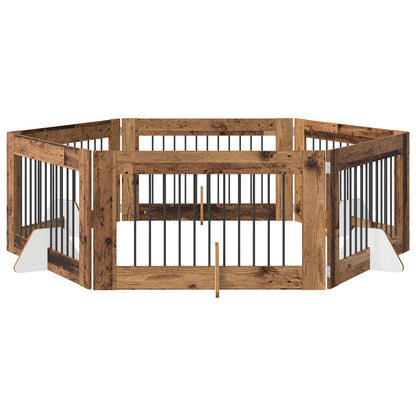 Dog Gate with Stands 6 pcs Old Wood 100 x 60 cm Engineered Wood