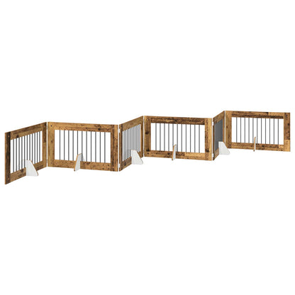 Foldable Dog Gate with Stands 6 pcs Old Wood 602 cm