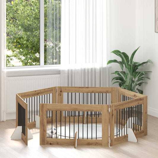 Foldable Dog Gate with Stands 6 pcs Artisan Oak 602 cm