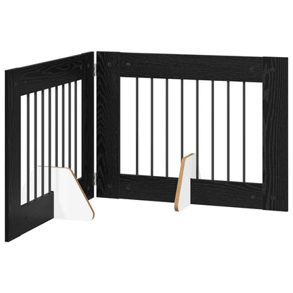 Foldable Dog Gate with Stands 2 pcs Black Oak 160.5 cm