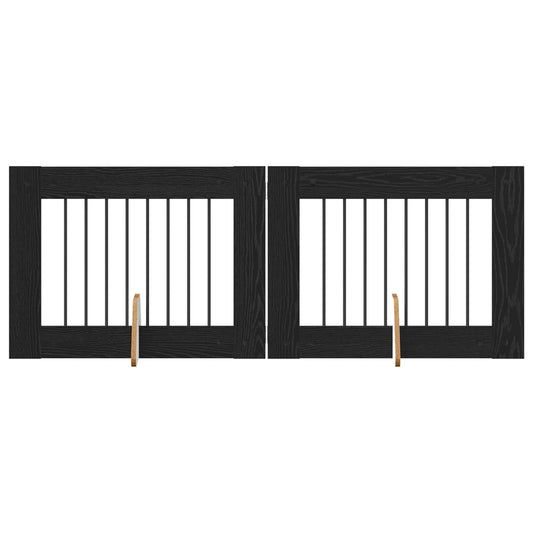 Foldable Dog Gate with Stands 2 pcs Black Oak 160.5 cm