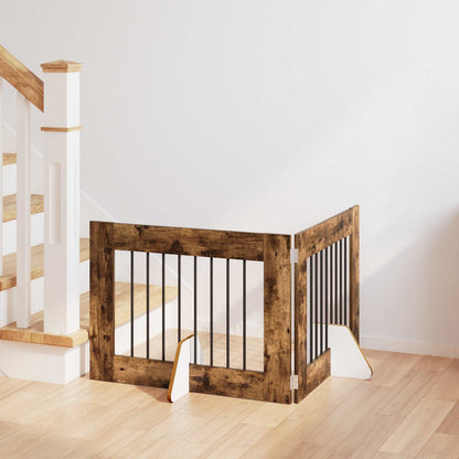 Dog Gate with Stands 2 pcs Smoked Oak 80 x 60 cm