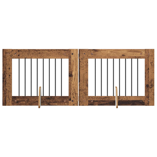 Foldable Dog Gate with Stands 2 pcs Old Wood 160.5 cm