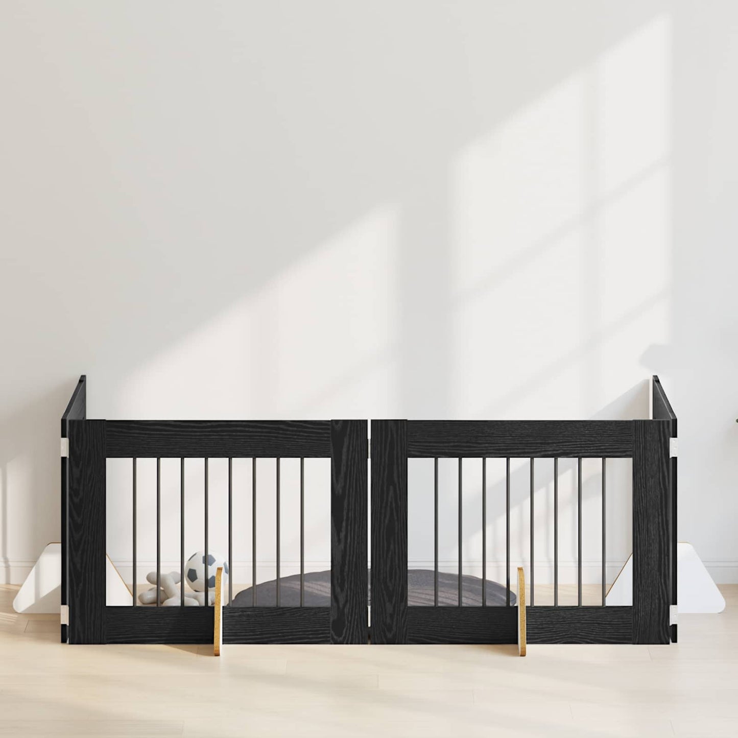 Dog Gate with Stands 4 pcs Black Oak 80 x 60 cm Engineered Wood
