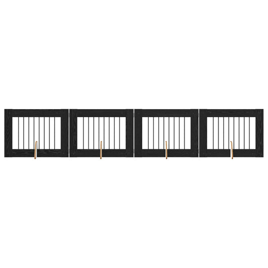 Foldable Dog Gate with Stands 4 pcs Black Oak 321 cm