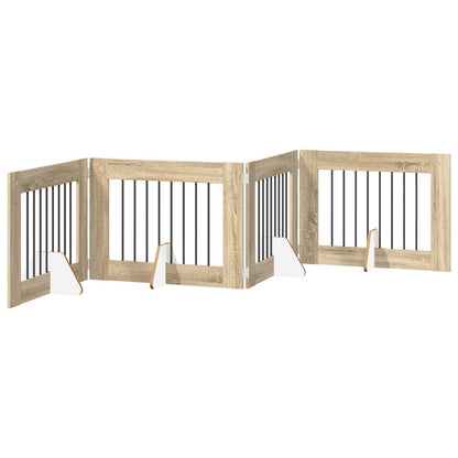 Foldable Dog Gate with Stands 4 pcs Sonoma Oak 321 cm