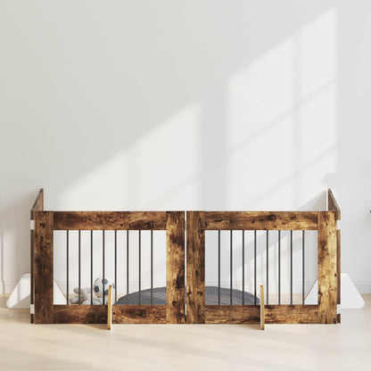 Dog Gate with Stands 4 pcs Smoked Oak 80 x 60 cm