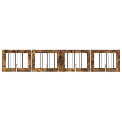 Dog Gate with Stands 4 pcs Smoked Oak 80 x 60 cm