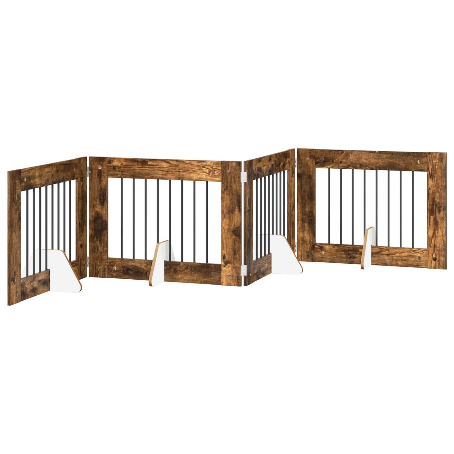 Foldable Dog Gate with Stands 4 pcs Smoked Oak 321 cm