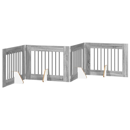 Foldable Dog Gate with Stands 4 pcs Grey Sonoma 321 cm
