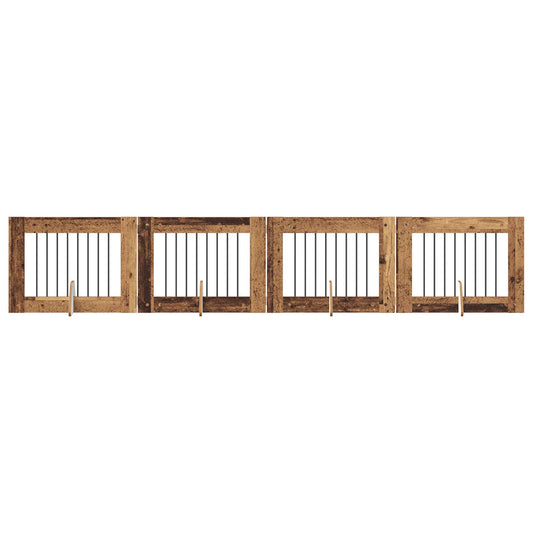 Foldable Dog Gate with Stands 4 pcs Old Wood 321 cm