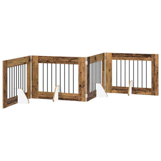 Foldable Dog Gate with Stands 4 pcs Old Wood 321 cm