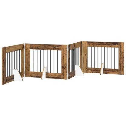 Dog Gate with Stands 4 pcs Old Wood 80 x 60 cm Engineered Wood