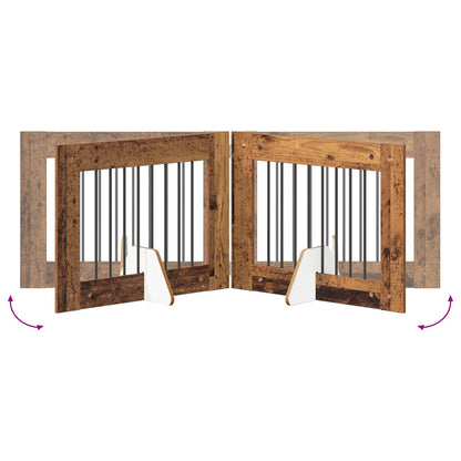 Foldable Dog Gate with Stands 4 pcs Old Wood 321 cm