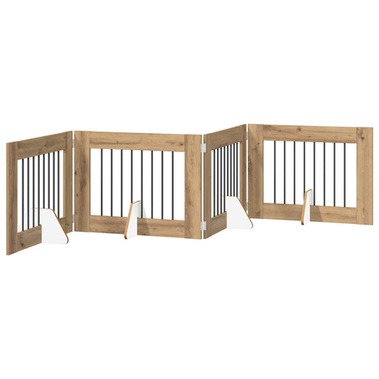 Foldable Dog Gate with Stands 4 pcs Artisan Oak 321 cm