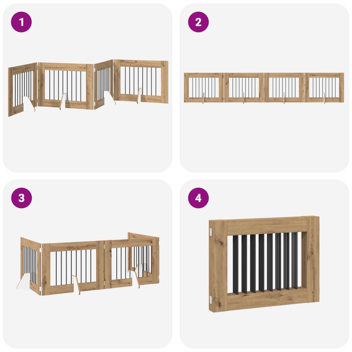 Foldable Dog Gate with Stands 4 pcs Artisan Oak 321 cm