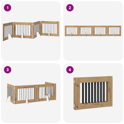 Foldable Dog Gate with Stands 4 pcs Artisan Oak 321 cm