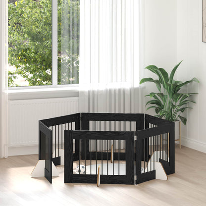 Dog Gate with Stands 6 pcs Black Oak 80 x 60 cm Engineered Wood