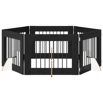 Dog Gate with Stands 6 pcs Black Oak 80 x 60 cm Engineered Wood