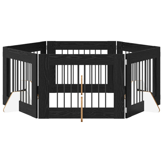 Foldable Dog Gate with Stands 6 pcs Black Oak 482 cm