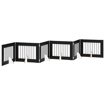 Foldable Dog Gate with Stands 6 pcs Black Oak 482 cm