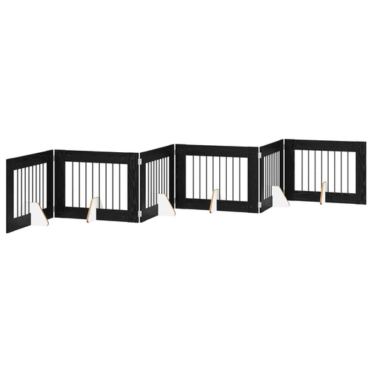 Foldable Dog Gate with Stands 6 pcs Black Oak 482 cm