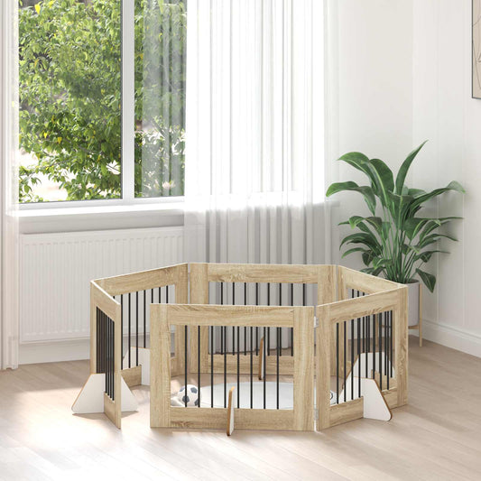 Foldable Dog Gate with Stands 6 pcs Sonoma Oak 482 cm