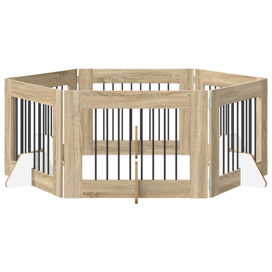 Foldable Dog Gate with Stands 6 pcs Sonoma Oak 482 cm