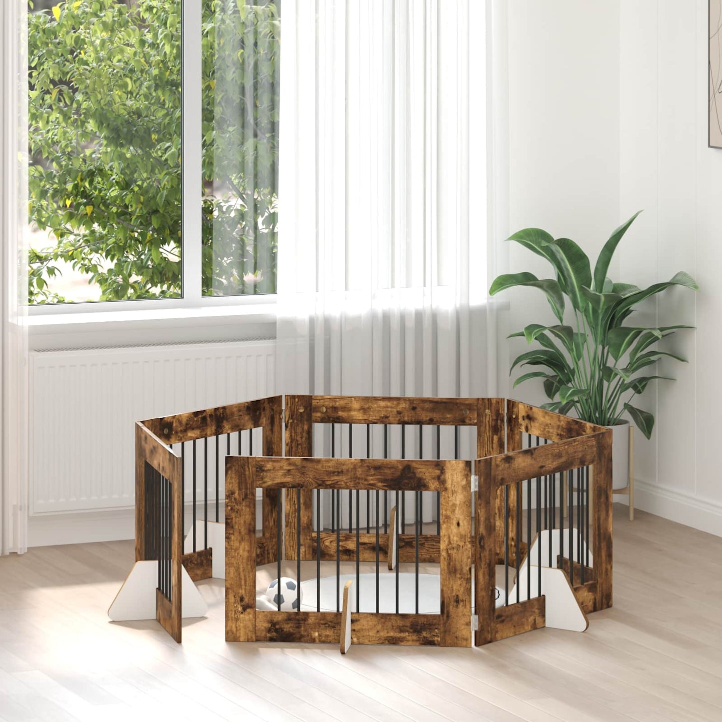 Dog Gate with Stands 6 pcs Smoked Oak 80 x 60 cm