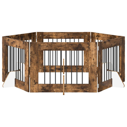 Dog Gate with Stands 6 pcs Smoked Oak 80 x 60 cm