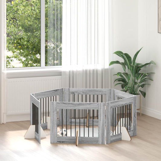 Foldable Dog Gate with Stands 6 pcs Grey Sonoma 482 cm