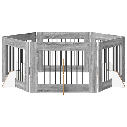 Dog Gate with Stands 6 pcs Grey Sonoma 80 x 60 cm