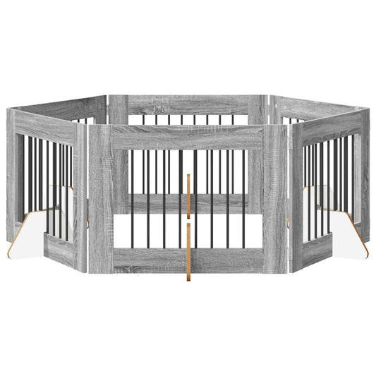 Foldable Dog Gate with Stands 6 pcs Grey Sonoma 482 cm