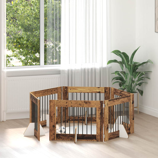 Foldable Dog Gate with Stands 6 pcs Old Wood 482 cm