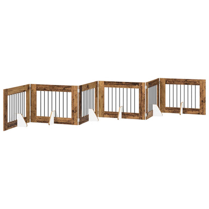 Dog Gate with Stands 6 pcs Old Wood 80 x 60 cm Engineered Wood