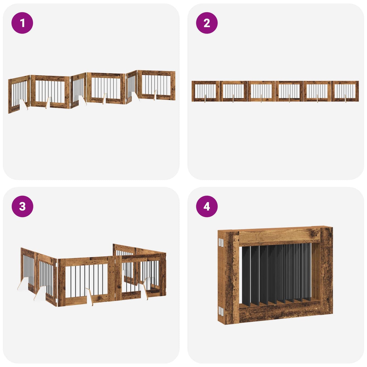 Foldable Dog Gate with Stands 6 pcs Old Wood 482 cm