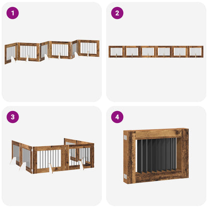 Foldable Dog Gate with Stands 6 pcs Old Wood 482 cm