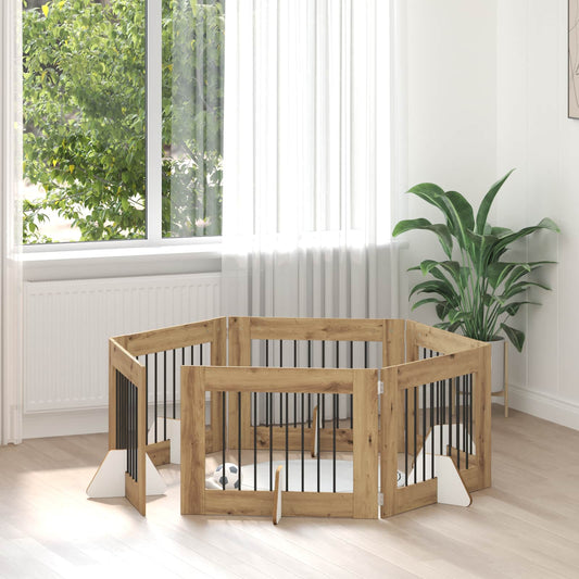 Foldable Dog Gate with Stands 6 pcs Artisan Oak 482 cm