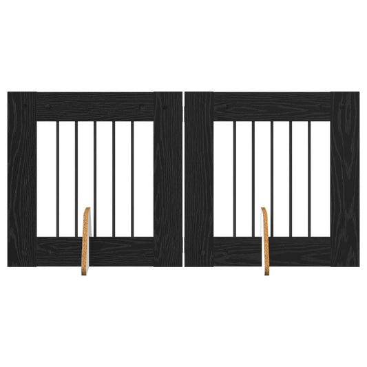 Foldable Dog Gate with Stands 2 pcs Black Oak 120.5 cm