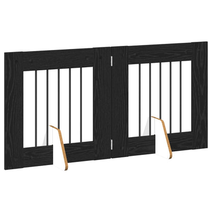 Foldable Dog Gate with Stands 2 pcs Black Oak 120.5 cm
