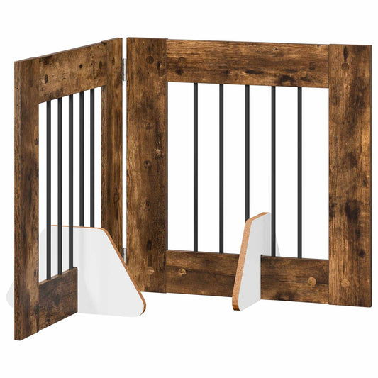 Foldable Dog Gate with Stands 2 pcs Smoked Oak 120.5 cm