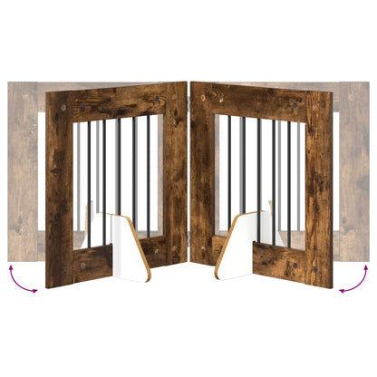 Foldable Dog Gate with Stands 2 pcs Smoked Oak 120.5 cm