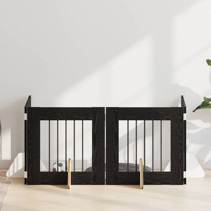 Dog Gate with Stands 4 pcs Black Oak 60 x 60 cm Engineered Wood